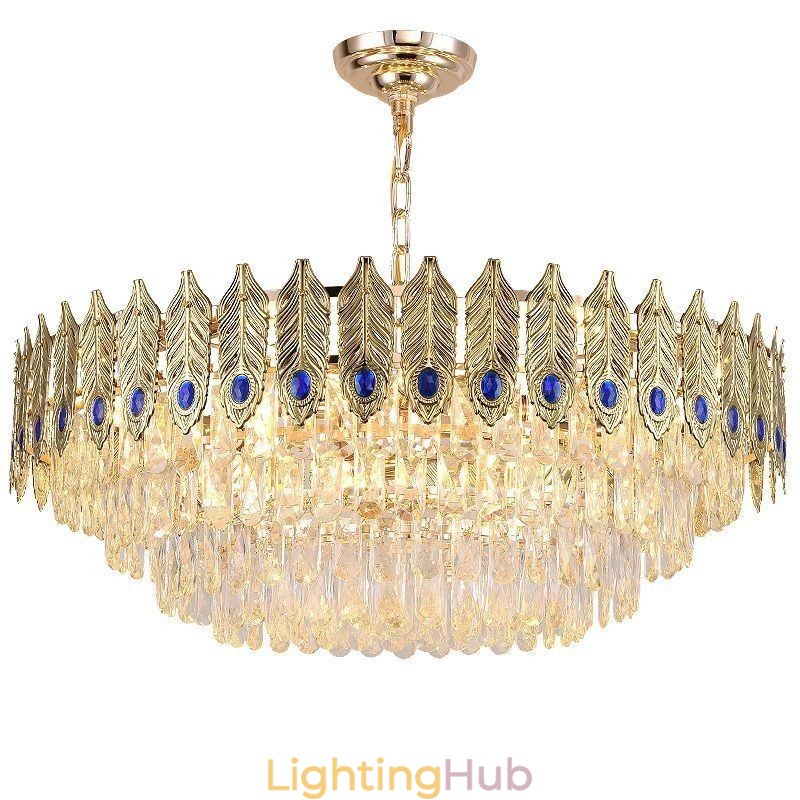 Golden Feather Crystal Pendant Light Duplex Decorative Ceiling Light