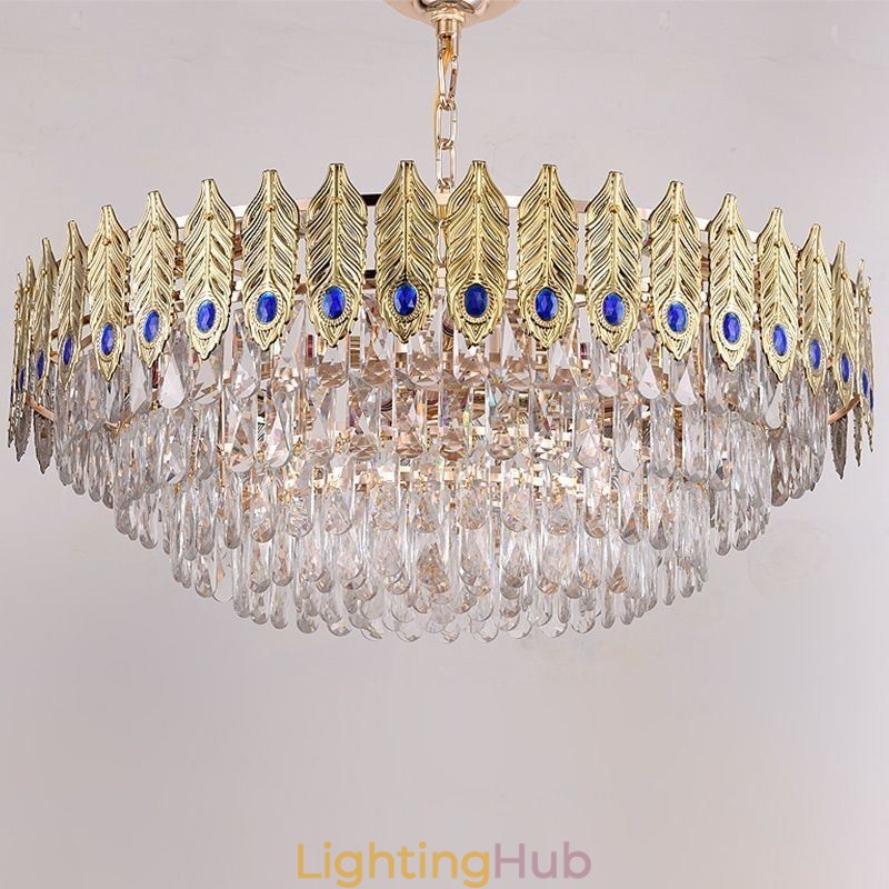 Golden Feather Crystal Pendant Light Duplex Decorative Ceiling Light