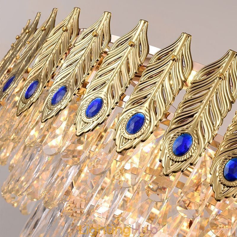 Golden Feather Crystal Pendant Light Duplex Decorative Ceiling Light