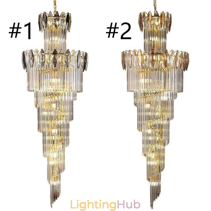 Crystal Pendant Light Duplex Tapered Decorative Ceiling Light 70cm