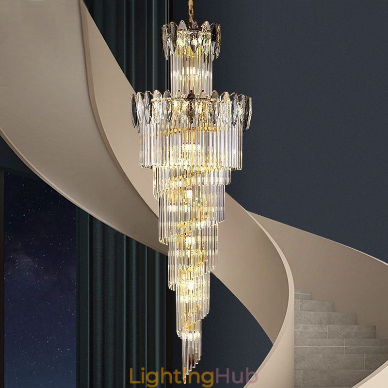 Crystal Pendant Light Duplex Tapered Decorative Ceiling Light 70cm