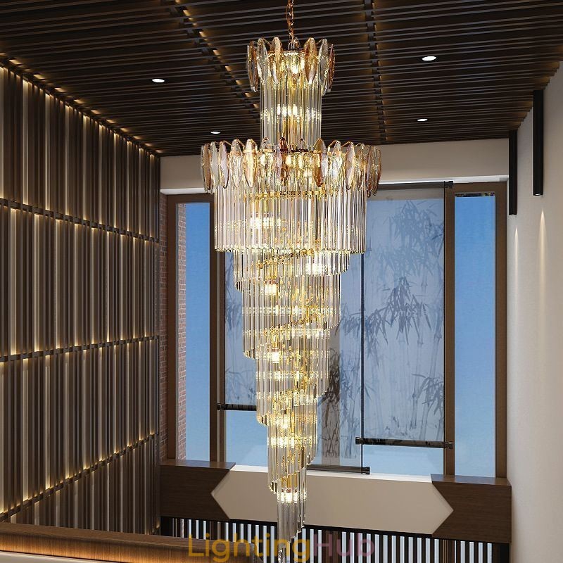 Crystal Pendant Light Duplex Tapered Decorative Ceiling Light 70cm