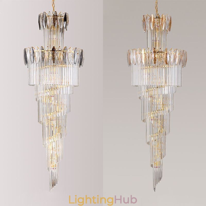 Crystal Pendant Light Duplex Tapered Decorative Ceiling Light 70cm