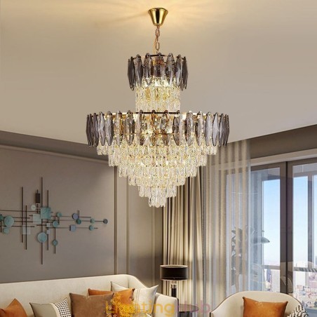 Tapered Crystal Pendant Light Duplex Decorative Ceiling Light 80cm Tapered Crystal Pendant Light Duplex Decorative Ceiling Light 80cm