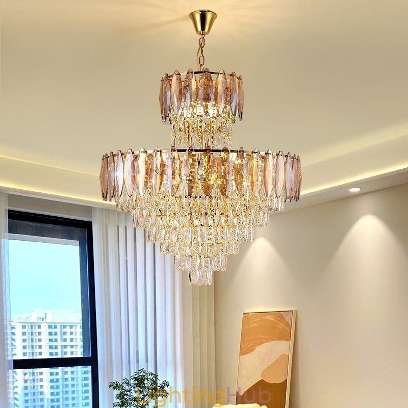 Tapered Crystal Pendant Light Duplex Decorative Ceiling Light 80cm