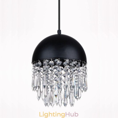 Crystal Pendant Tassel Ceiling Light Black Pot Lid Lampshade Crystal Pendant Tassel Ceiling Light Black Pot Lid Lampshade