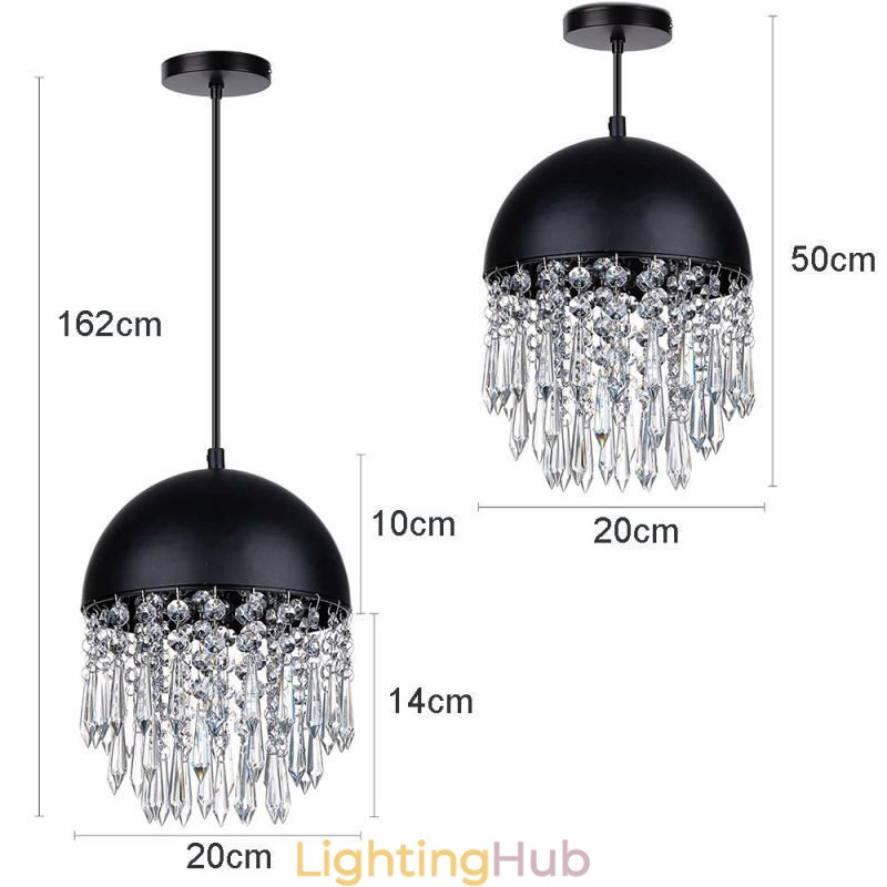 Crystal Pendant Tassel Ceiling Light Black Pot Lid Lampshade
