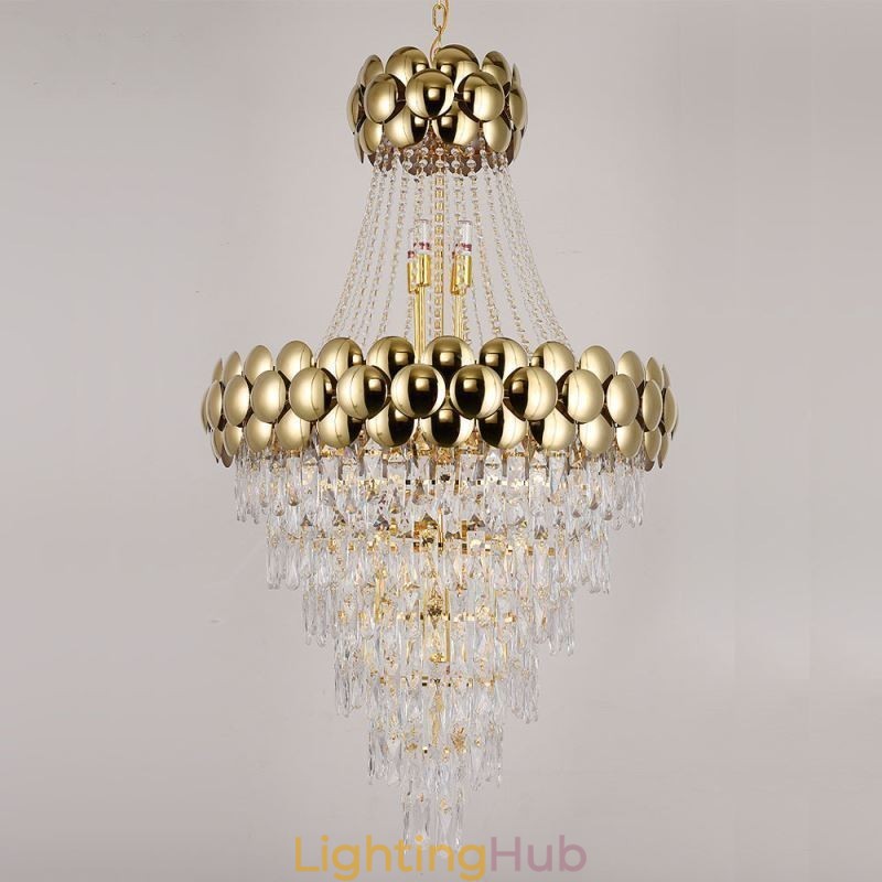 Crystal Pendant Light Electroplated Gold Duplex Luxury Decrative Ceiling Lamp 80cm