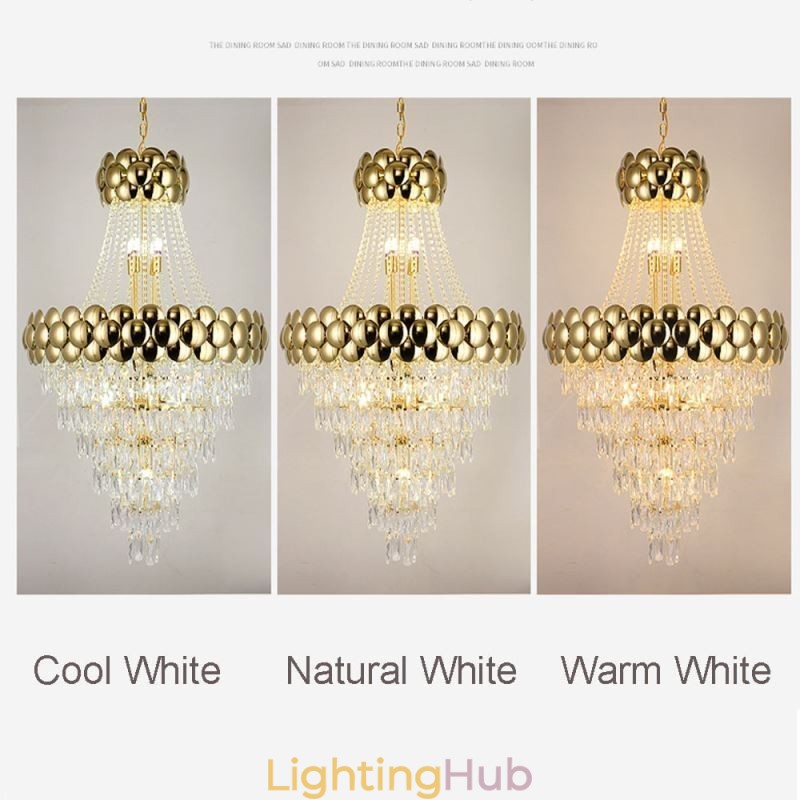 Crystal Pendant Light Electroplated Gold Duplex Luxury Decrative Ceiling Lamp 80cm