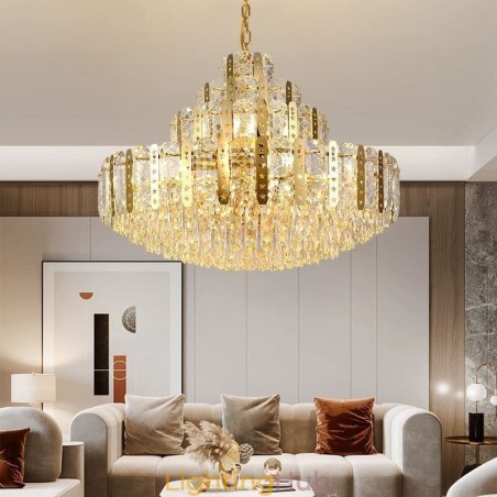 Crystal Pendant Light 4th Floor Luxury Decrative Ceiling Light with Golden Hollow Iron Sheet Crystal Pendant Light 4th Floor Luxury Decrative Ceiling Light with Golden Hollow Iron Sheet