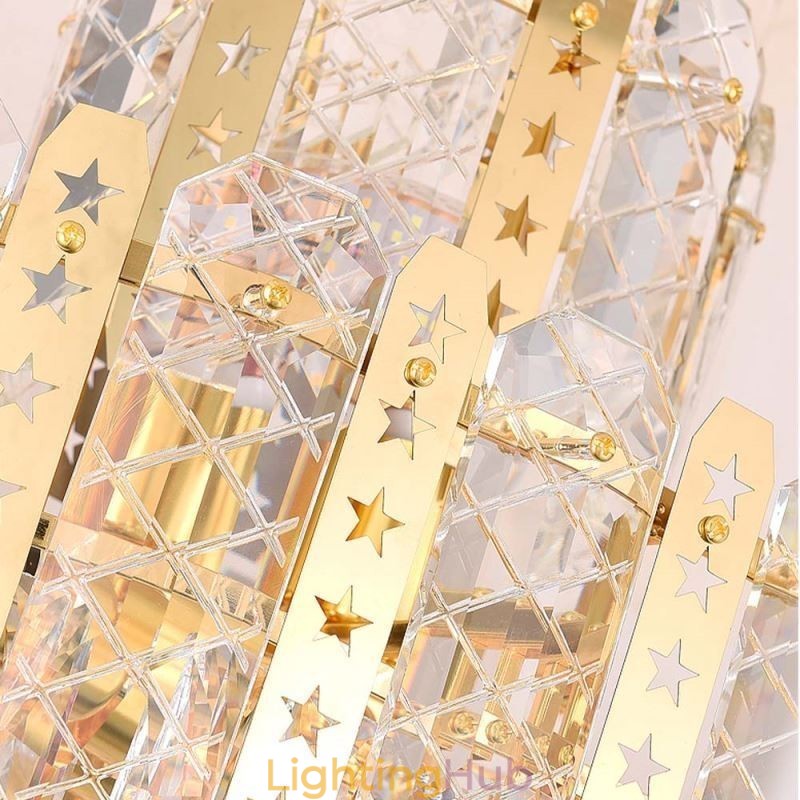 Crystal Pendant Light 4th Floor Luxury Decrative Ceiling Light with Golden Hollow Iron Sheet
