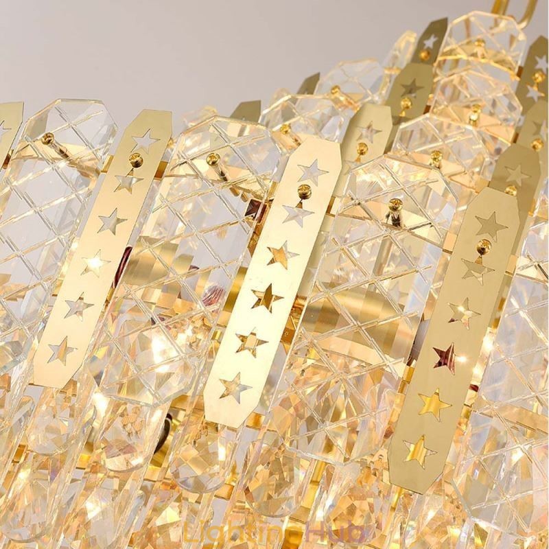Crystal Pendant Light 4th Floor Luxury Decrative Ceiling Light with Golden Hollow Iron Sheet