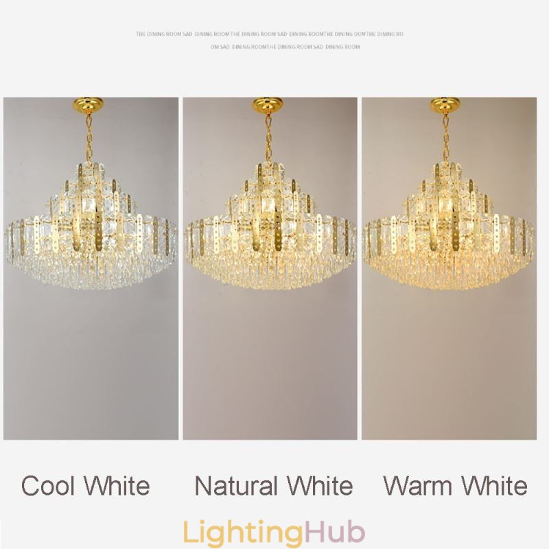 Crystal Pendant Light 4th Floor Luxury Decrative Ceiling Light with Golden Hollow Iron Sheet