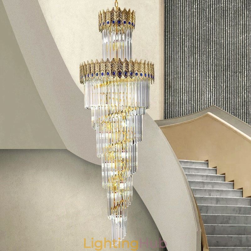 Gold Crystal Pendant Light Electroplated Gold Phoenix Tail Lampshade Ceiling Light