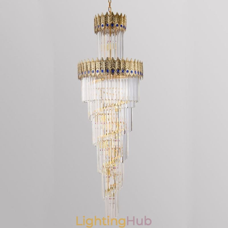 Gold Crystal Pendant Light Electroplated Gold Phoenix Tail Lampshade Ceiling Light