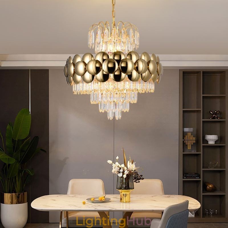 Crystal Pendant Light Electroplated Gold Luxury Decrative Ceiling Light 60cm