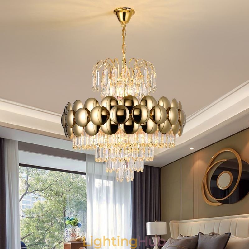 Crystal Pendant Light Electroplated Gold Luxury Decrative Ceiling Light 60cm