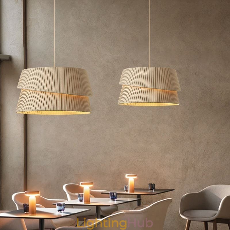 Pendant Light French Cream Style Double Layer Fabric Lampshade Ceiling Lamp