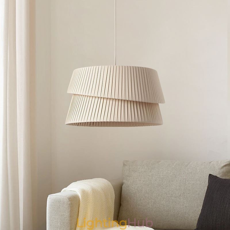 Pendant Light French Cream Style Double Layer Fabric Lampshade Ceiling Lamp