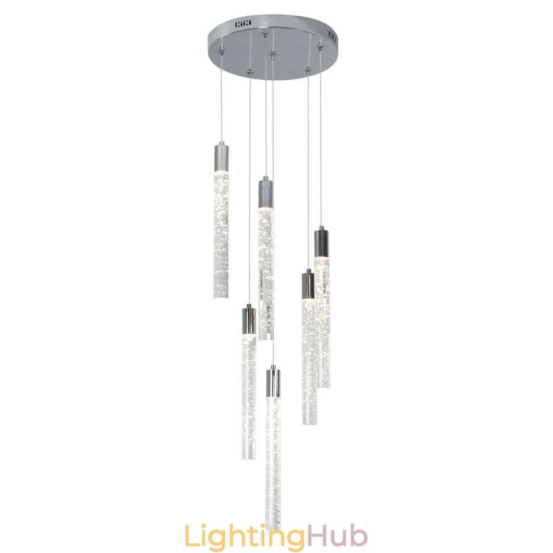 Pendant Light Chrome Crystal Column Cluster Ceiling Light