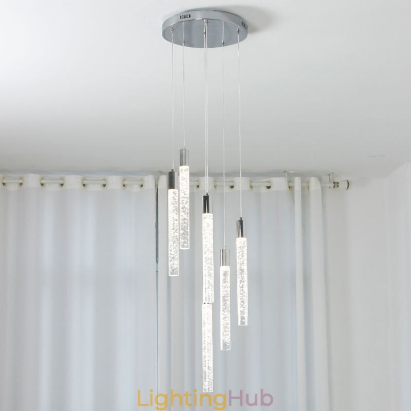 Pendant Light Chrome Crystal Column Cluster Ceiling Light