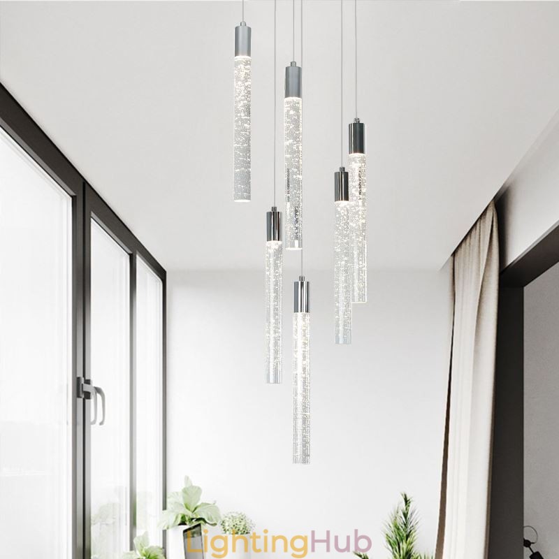 Pendant Light Chrome Crystal Column Cluster Ceiling Light