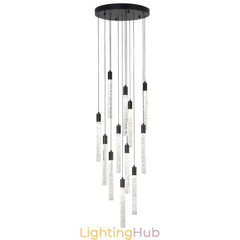 Pendant Light Black Crystal Column Cluster Ceiling Light
