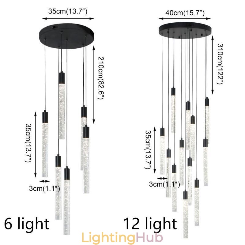 Pendant Light Black Crystal Column Cluster Ceiling Light