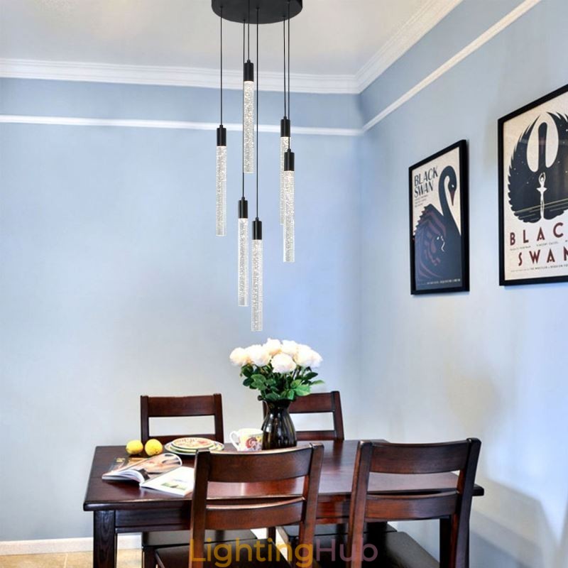 Pendant Light Black Crystal Column Cluster Ceiling Light