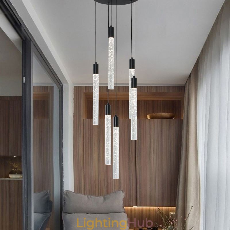Pendant Light Black Crystal Column Cluster Ceiling Light