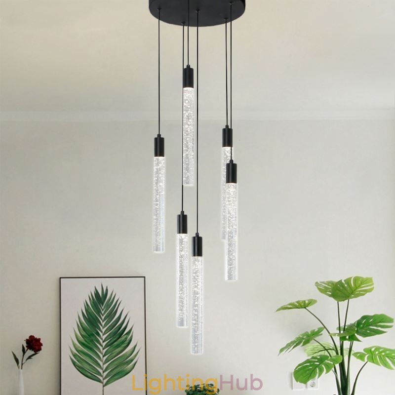 Pendant Light Black Crystal Column Cluster Ceiling Light