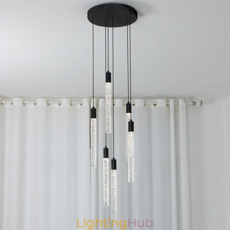 Pendant Light Black Crystal Column Cluster Ceiling Light