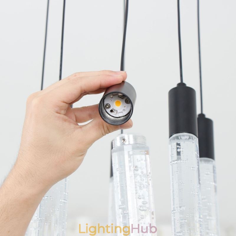 Pendant Light Black Crystal Column Cluster Ceiling Light