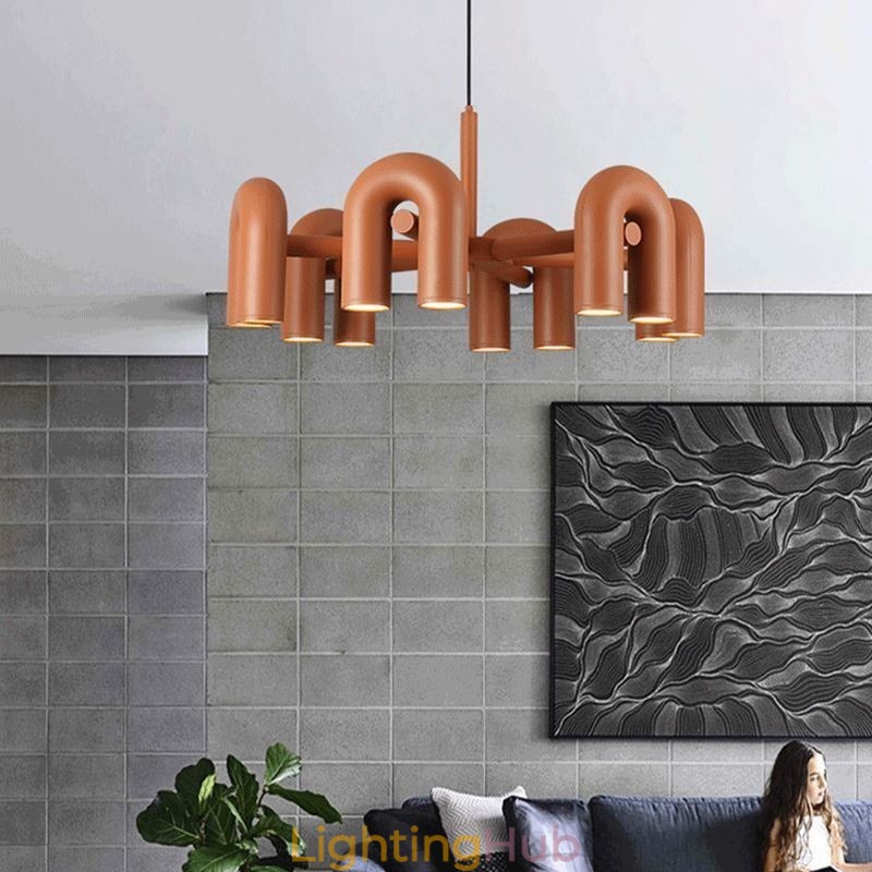 Pendant Light Round Wrought Iron U shaped Ceiling Light 90° Rotating Shade