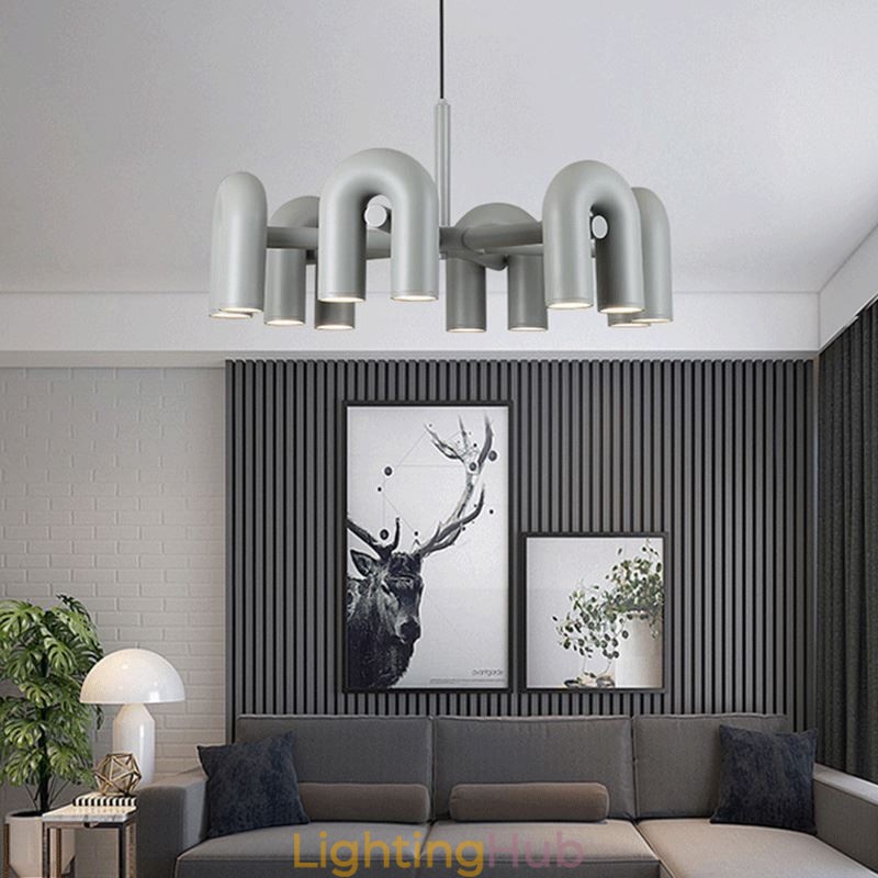Pendant Light Round Wrought Iron U shaped Ceiling Light 90° Rotating Shade
