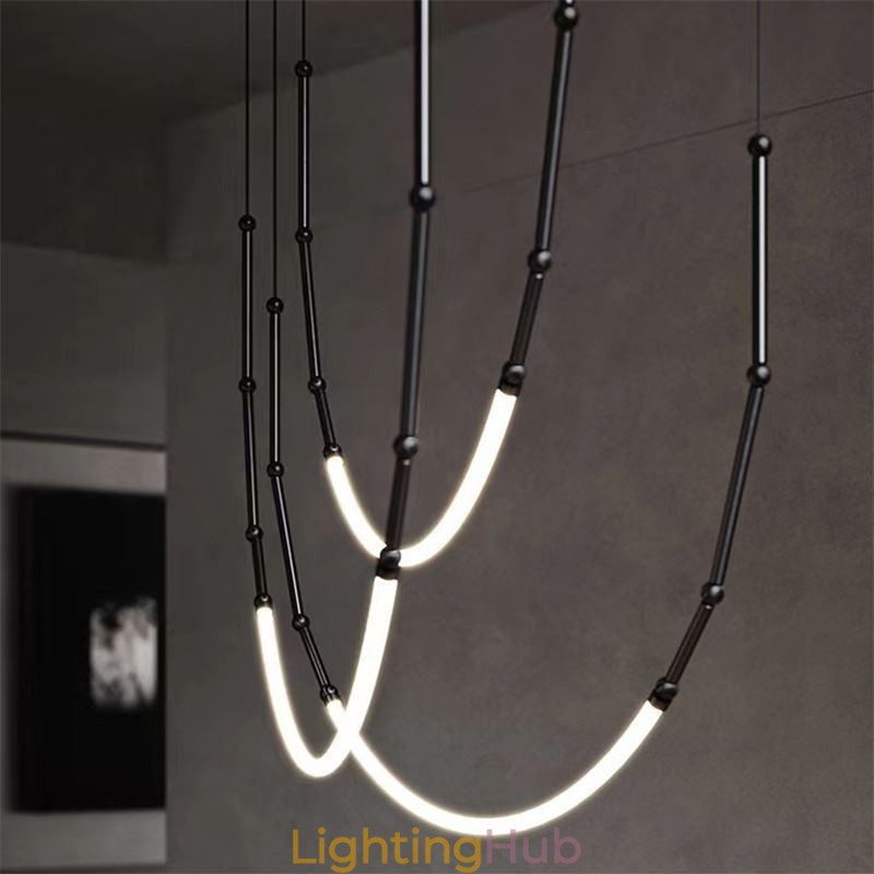 Pendant Light Creative Line Bamboo Ceiling Light Black Gold