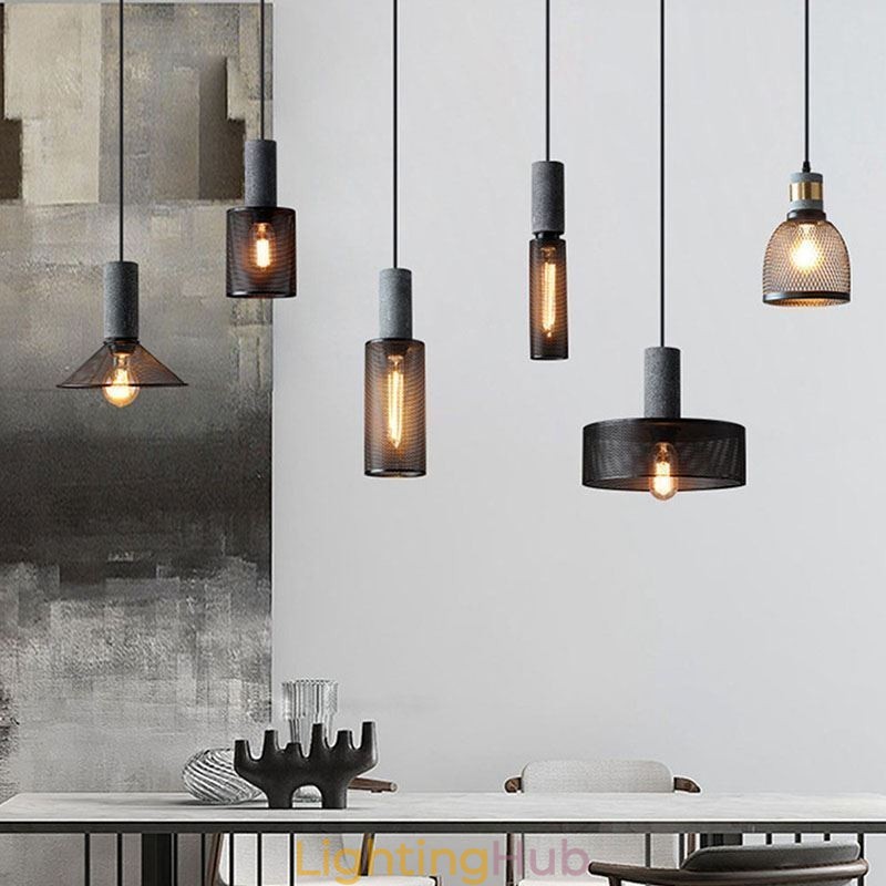 Black Pendant Light Cement Grid Light Country Retro Ceiling Light