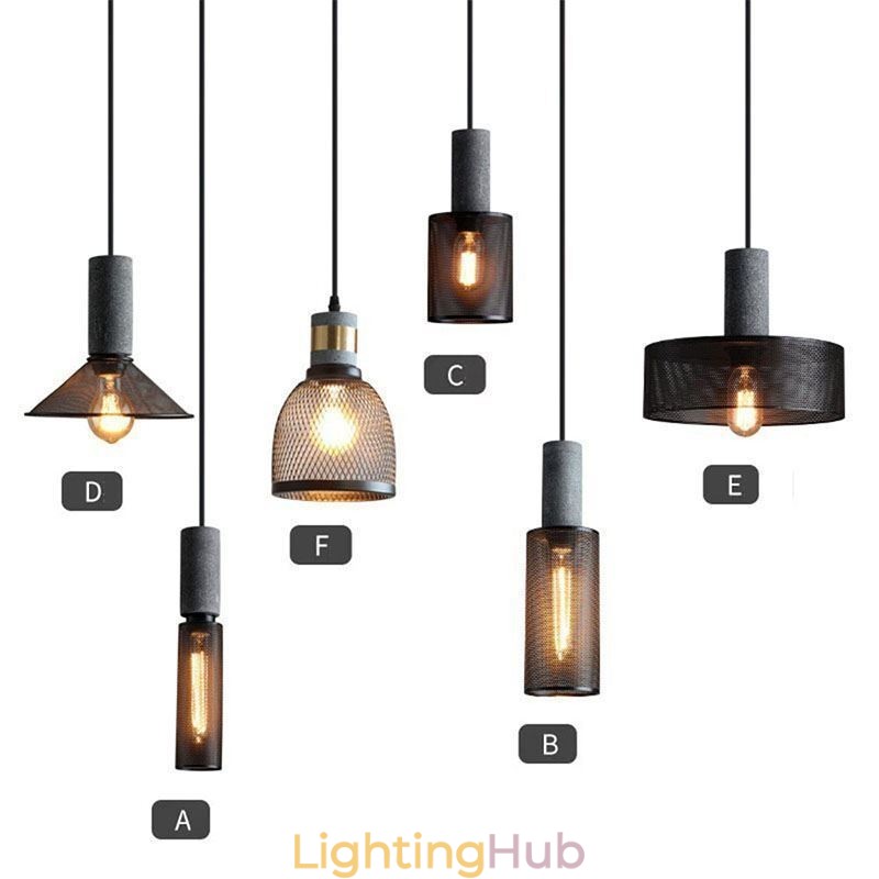 Black Pendant Light Cement Grid Light Country Retro Ceiling Light