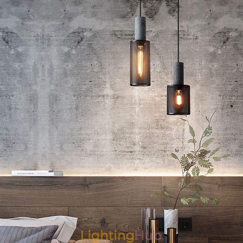 Black Pendant Light Cement Grid Light Country Retro Ceiling Light