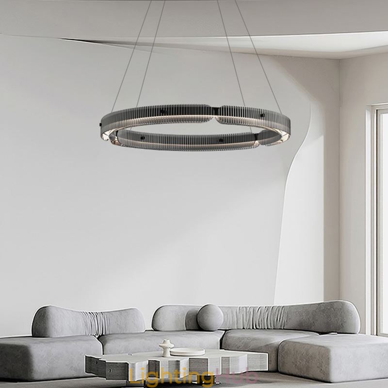 Circle Pendant Light 60 80CM Glass Ceiling Light Stepless Dimmable With Remote Control
