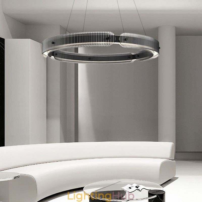 Circle Pendant Light 60 80CM Glass Ceiling Light Stepless Dimmable With Remote Control