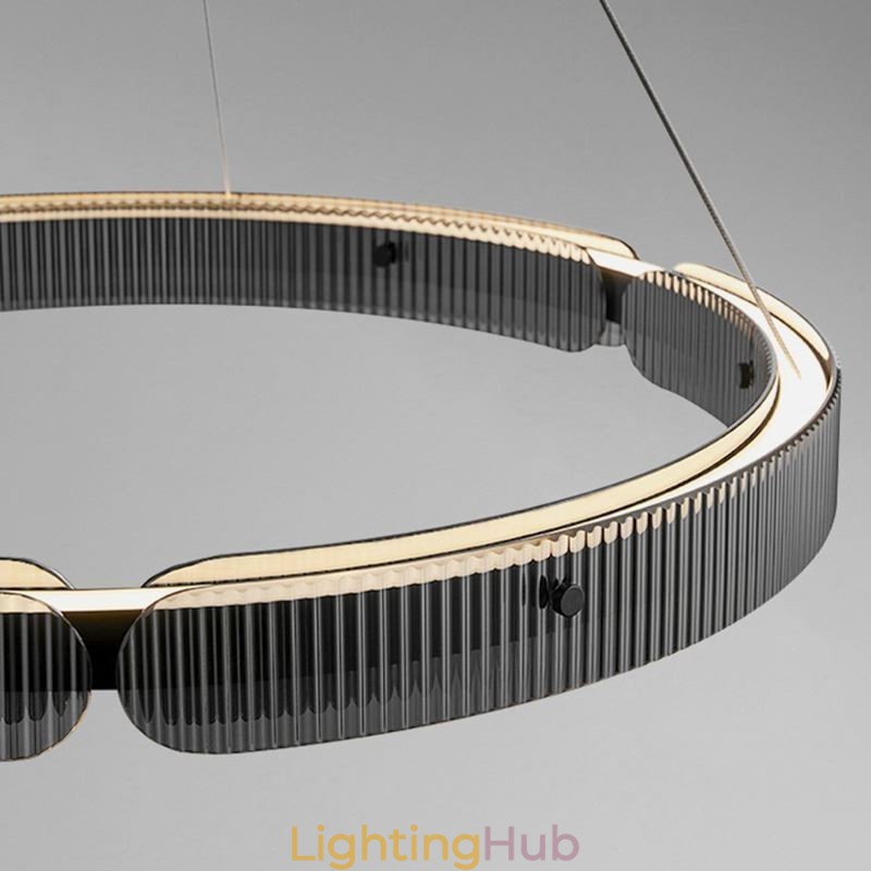 Circle Pendant Light 60 80CM Glass Ceiling Light Stepless Dimmable With Remote Control