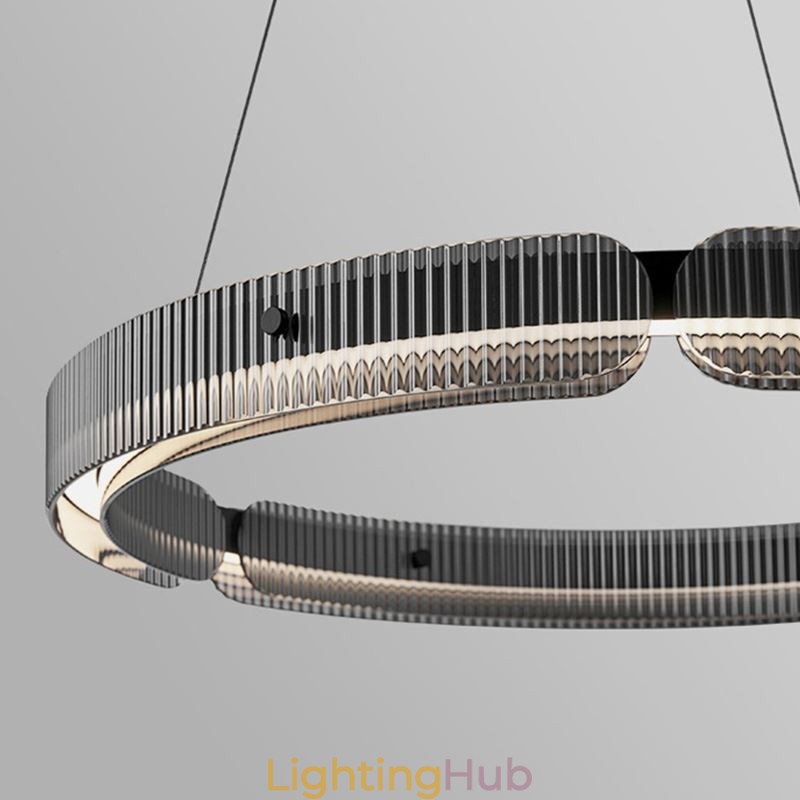 Circle Pendant Light 60 80CM Glass Ceiling Light Stepless Dimmable With Remote Control