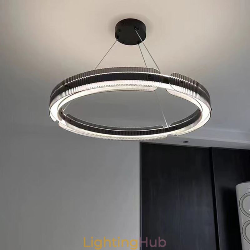 Circle Pendant Light 60 80CM Glass Ceiling Light Stepless Dimmable With Remote Control