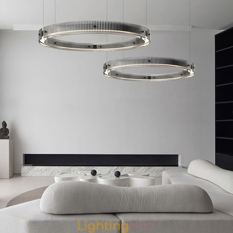 Pendant Light 60+80CM Double Circle Glass Ceiling Light Stepless Dimmable With Remote Control
