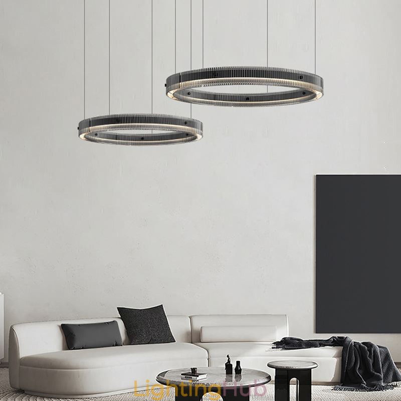 Pendant Light 60+80CM Double Circle Glass Ceiling Light Stepless Dimmable With Remote Control
