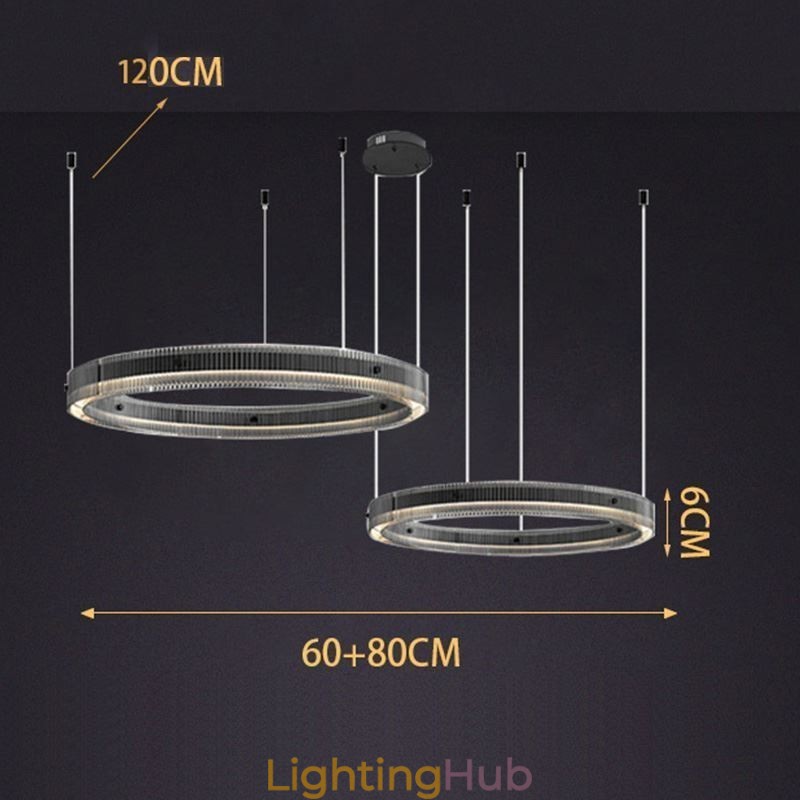 Pendant Light 60+80CM Double Circle Glass Ceiling Light Stepless Dimmable With Remote Control