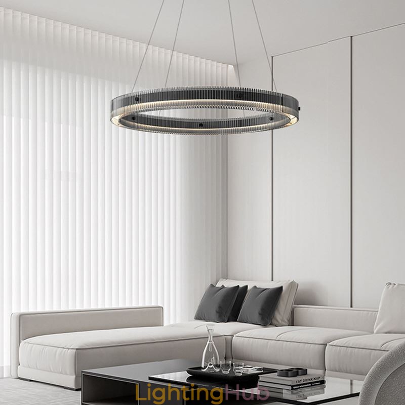 Glass Pendant Light 60 80CM Circle Ceiling Light Stepless Dimmable With Remote Control