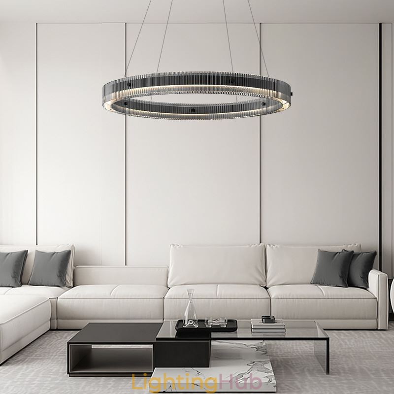 Glass Pendant Light 60 80CM Circle Ceiling Light Stepless Dimmable With Remote Control
