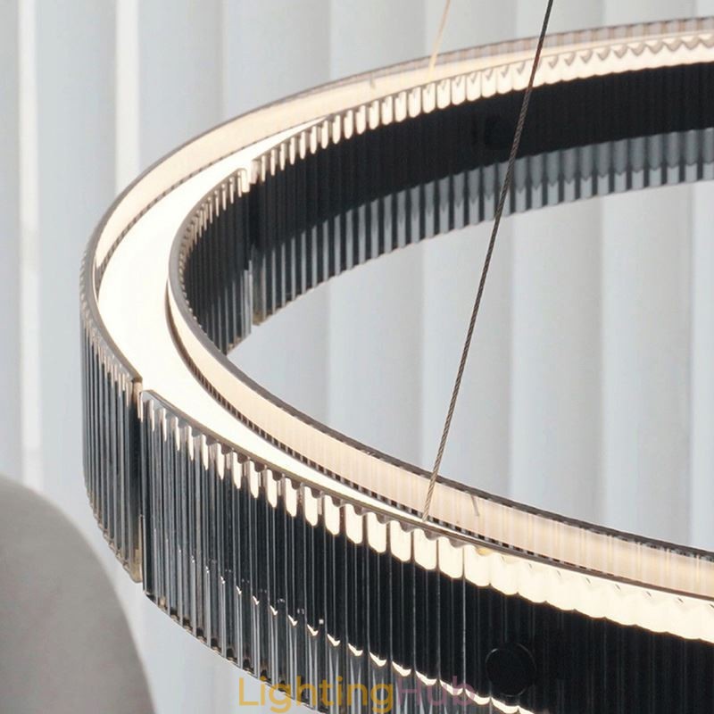 Glass Pendant Light 60 80CM Circle Ceiling Light Stepless Dimmable With Remote Control